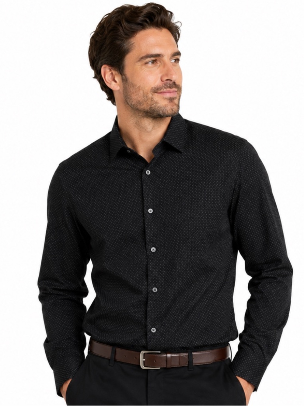 Merona Black Geometric Print Button-Down Dress Shirt XL